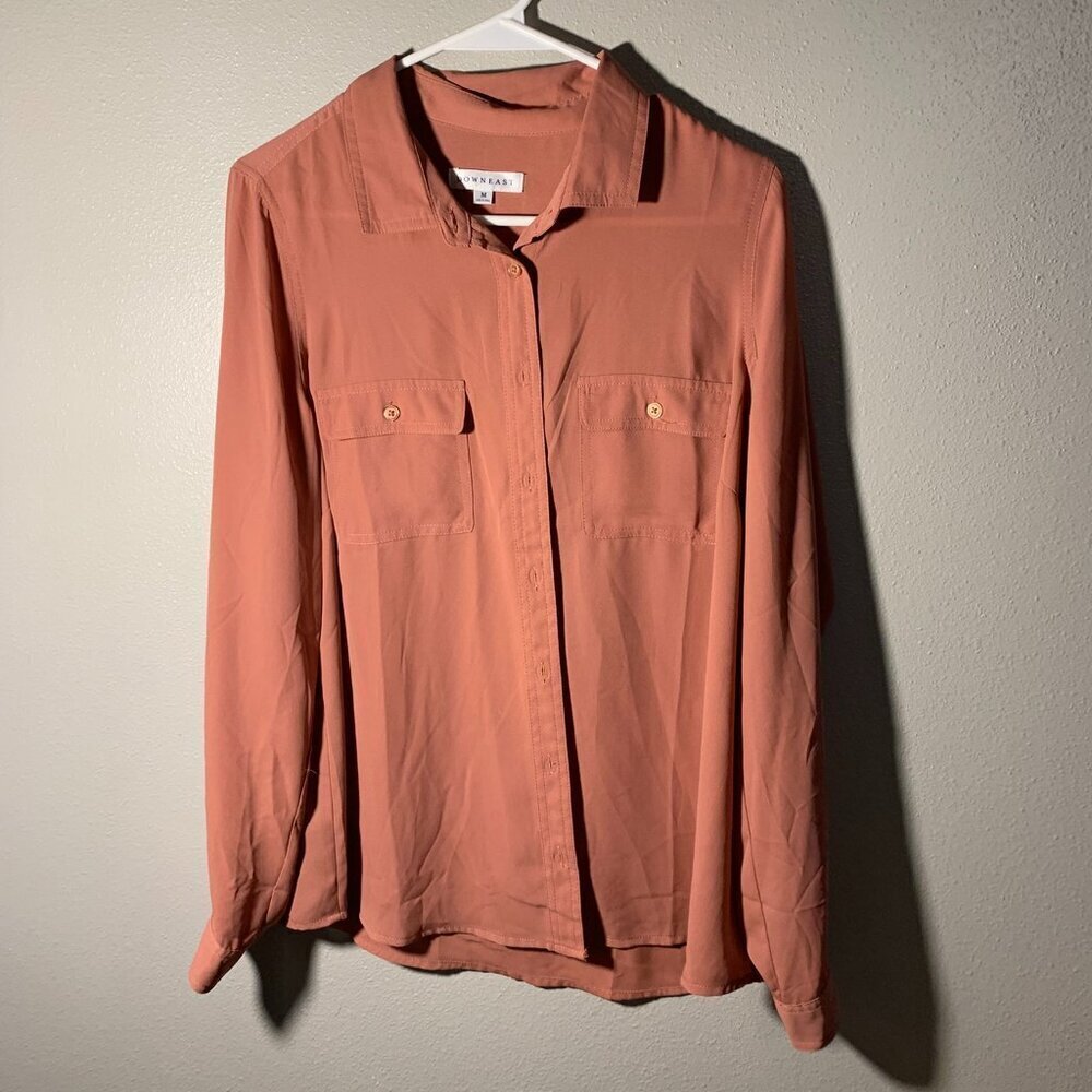 Downeast brand 100% polyester button-up shirt
